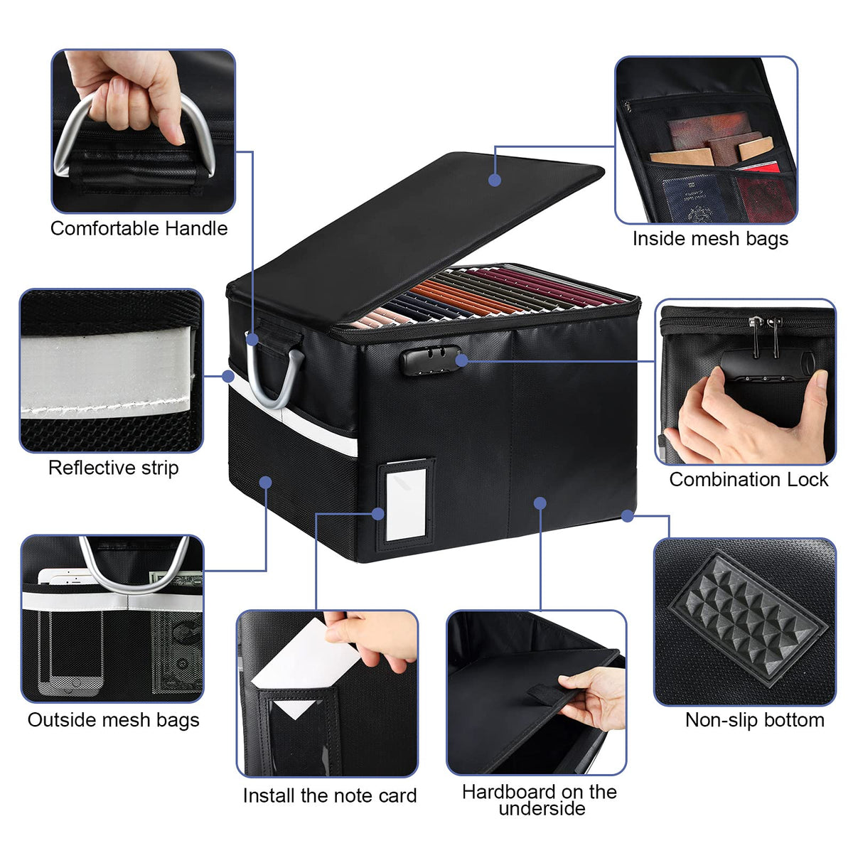 TOMKID Fireproof Document Box, Fireproof File Box with Lids, Important Document Organizer Box with