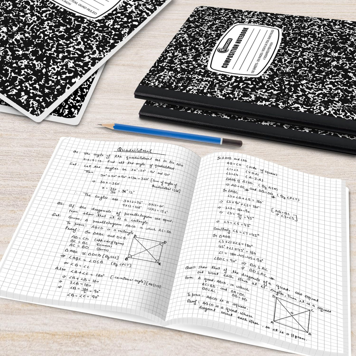 Rosmonde 12 Pack Graph Paper Composition Notebook, 4x4 Grid, 100 Sheets