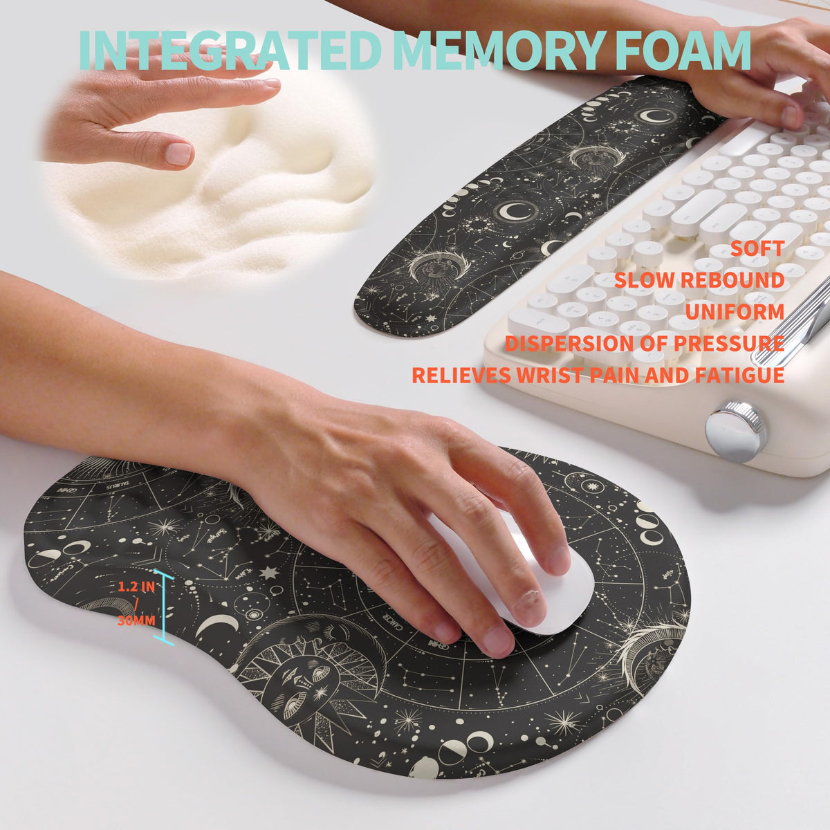 KUOSGM 2-in-1 Ergonomic Set, Wave Rise Keyboard Wrist Rest and Massage Bulge Slope Mouse Pad Wrist