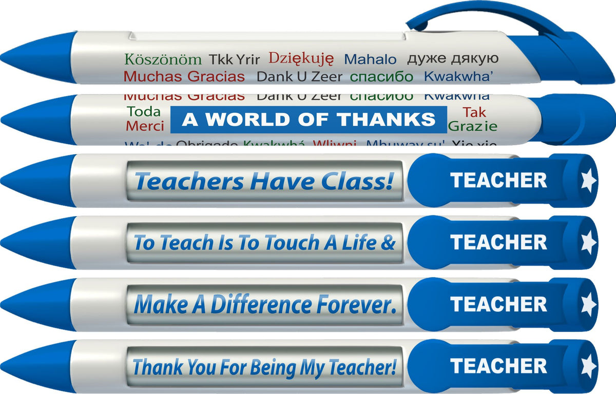 Greeting Pen Teacher Appreciation World of Thanks Rotating Message 6 Pen Set - Inspirational Pens