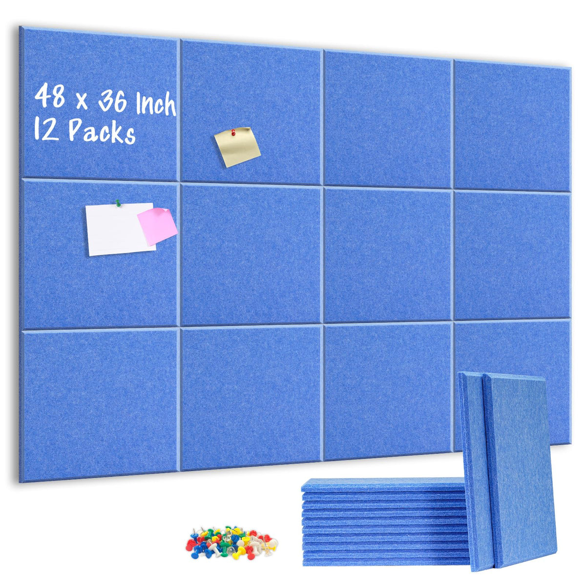 DOLLAR BOSS Felt Cork Board Tiles 48" x 36" Bulletin Board, 12 Pcs Blue