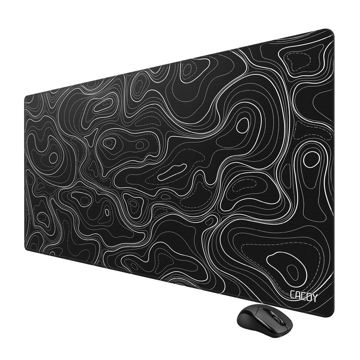 Cacoy 48" x 24" Black Topographic Gaming Mouse Pad, Non-Slip Large Desk Mat