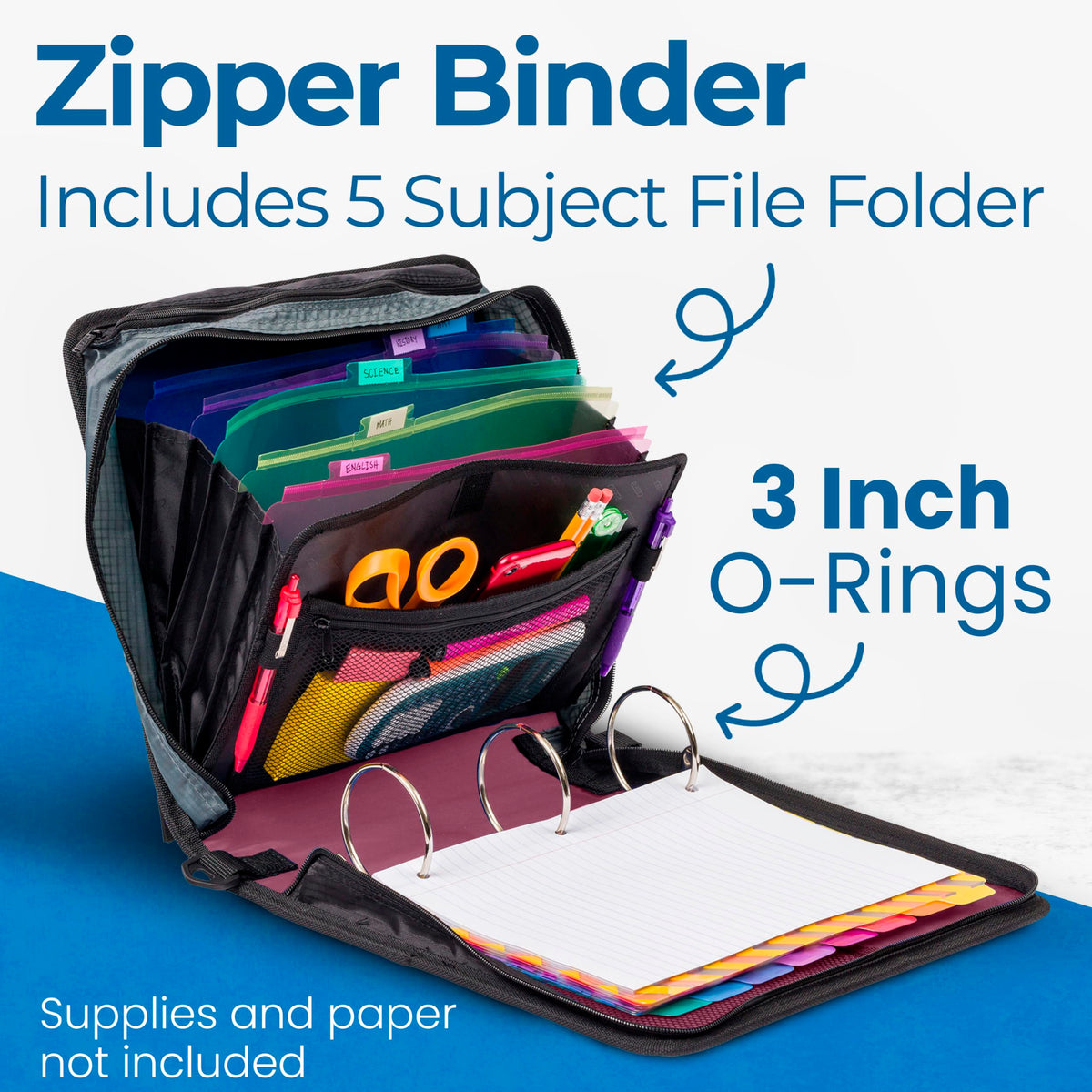 Case-it School Zipper Binder | 3" O-Rings | 600-Sheet | D-146 Red Burgundy