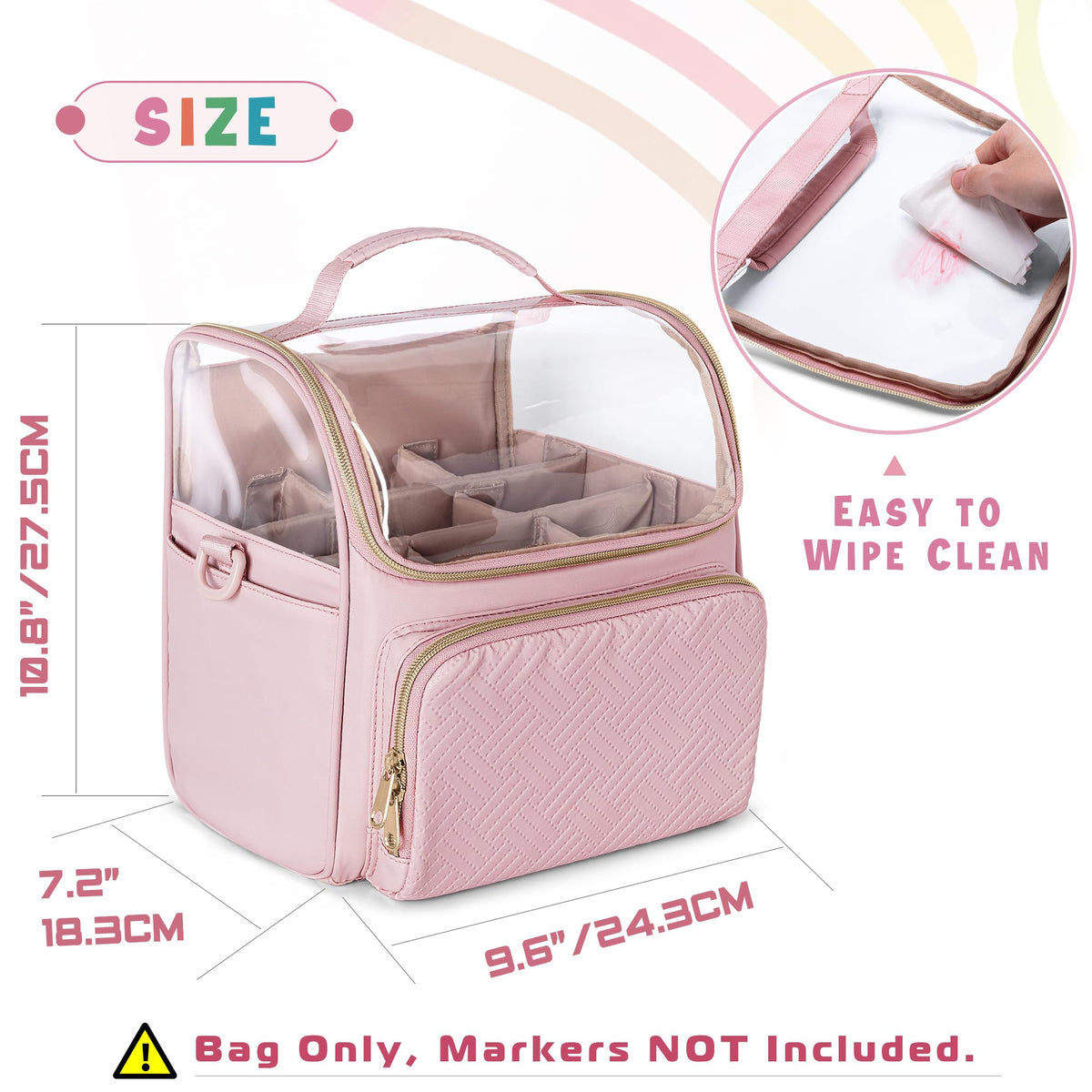 Rexmica Large Marker Organizer Case Storage Bag for 180 Marker Pens, Pink