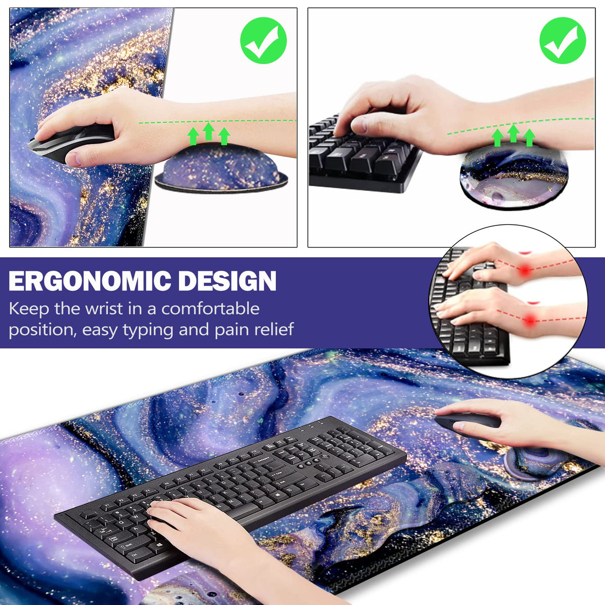 Upgraded Extended Gaming Mouse Pad, Keyboard Wrist Rest Pad, Wrist Support Mousepad Set, Artso