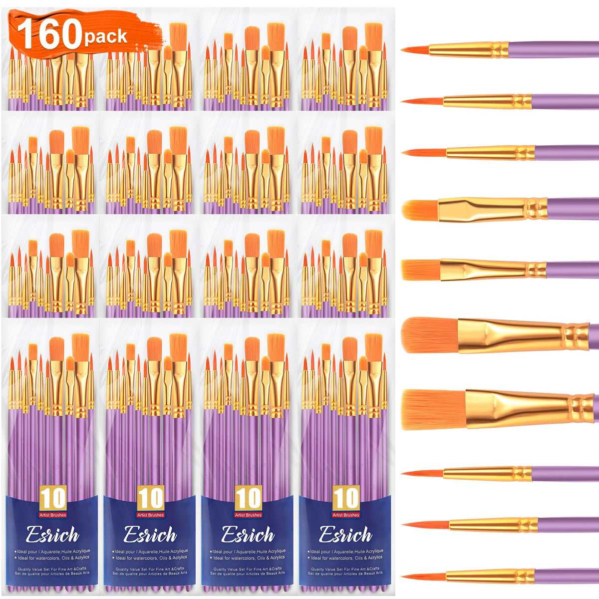 ESRICH 160PCS Paint Brushes, Paint Brush for Acrylic Painting