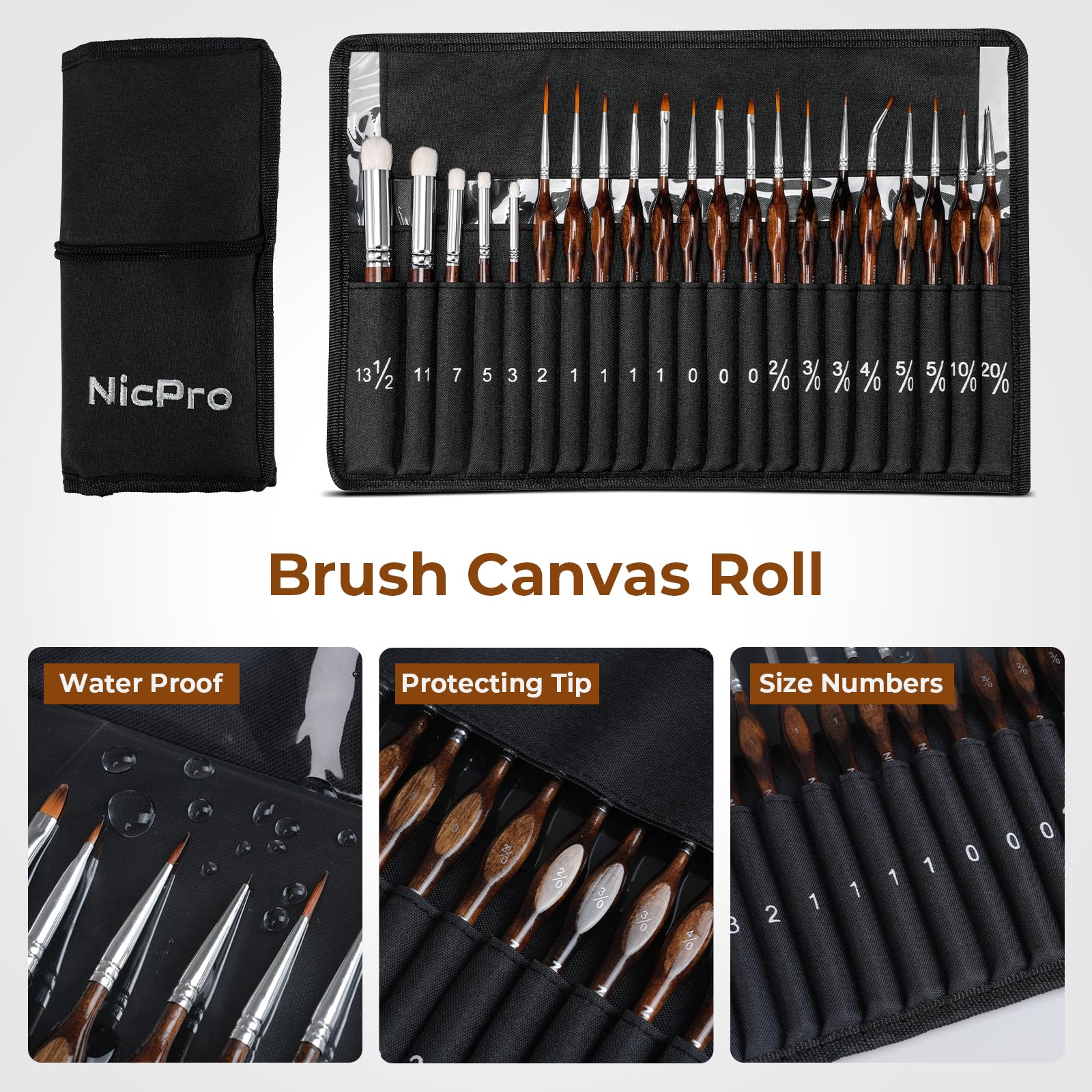 Nicpro Miniature Paint Brushes Dry Brush - 21PCS Model Paint Brush Set with Cloth Roll for Acrylic