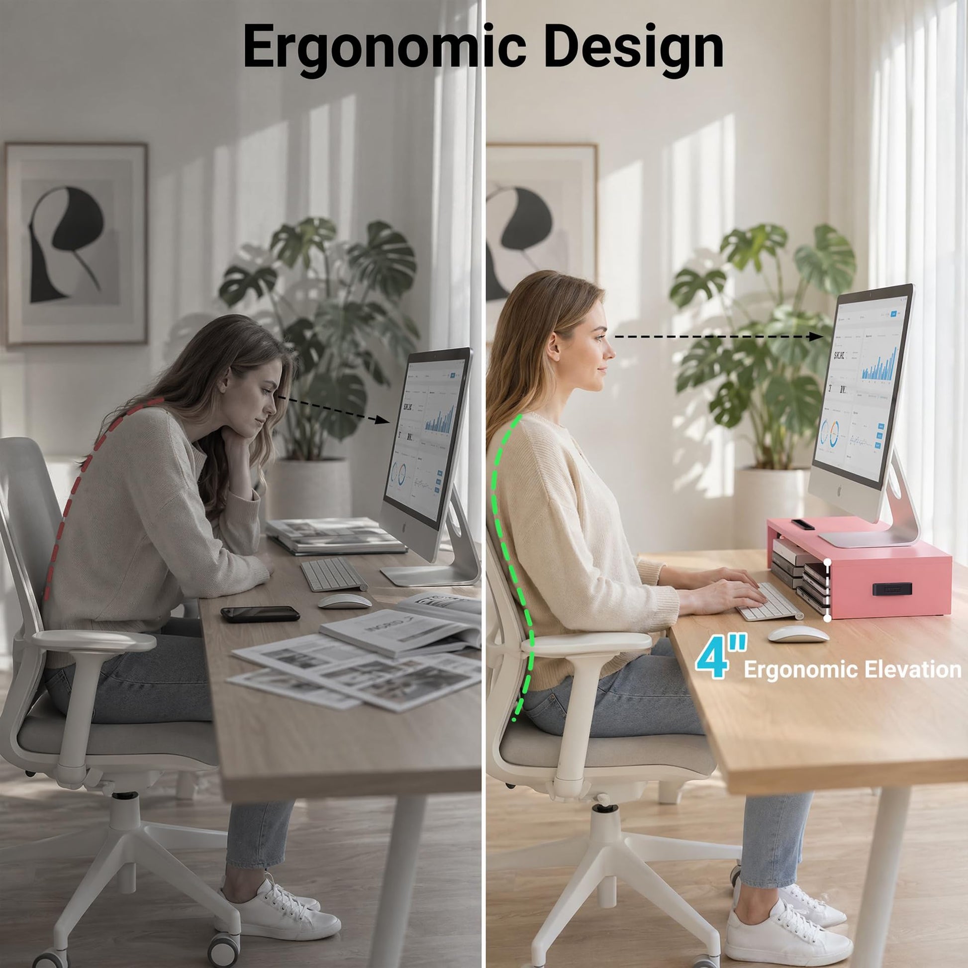 BONTEC Monitor Stand Riser with Cellphone Holder & Cable Management