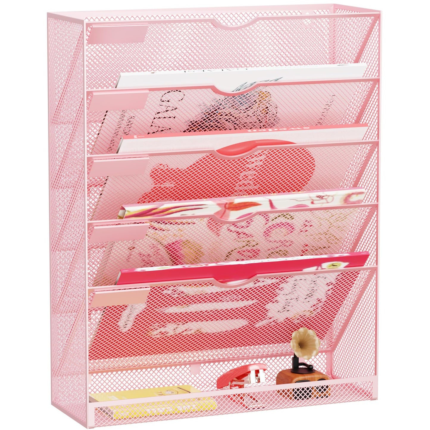 GDINDINFAN Hanging Wall File Organizer 6 Tier Wall Mounted Mail Paper Folder Holder Document