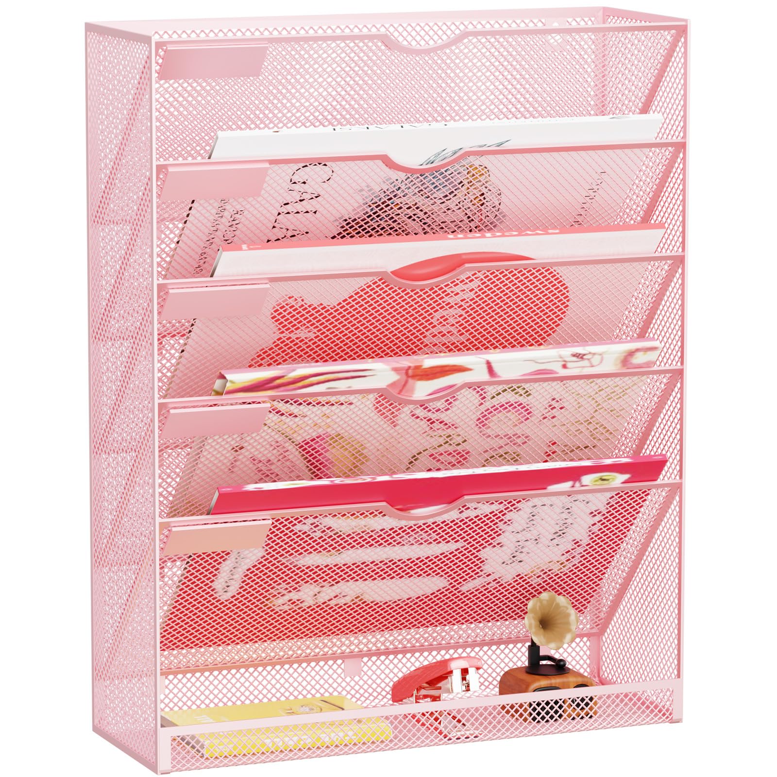 GDINDINFAN Hanging Wall File Organizer 6 Tier Wall Mounted Mail Paper Folder Holder Document