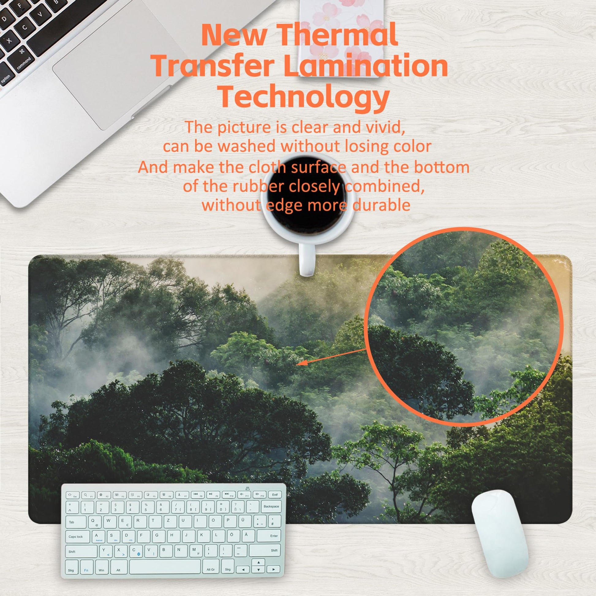 KOAIWPAE Desk Mat, Tropical Forest Landscape Desk Pad, Misty Forest Large Gaming Mouse Pad for