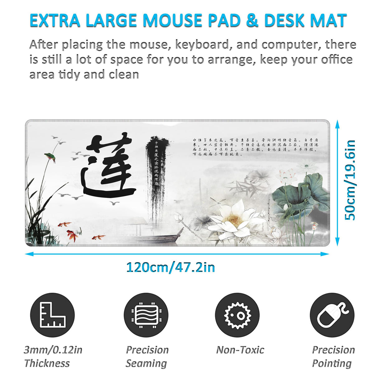 LL-COEUR XXL Landscape Gaming Mouse Pad Computer Keyboard Mat Office Desk Pad (Lotus 2, 47.2" x