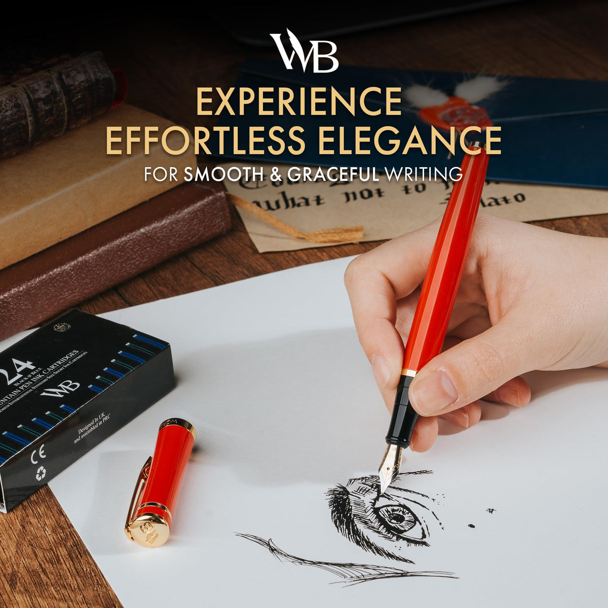 Wordsworth & Black Fountain Pen Set for Writing, Extra Fine Nib, Red