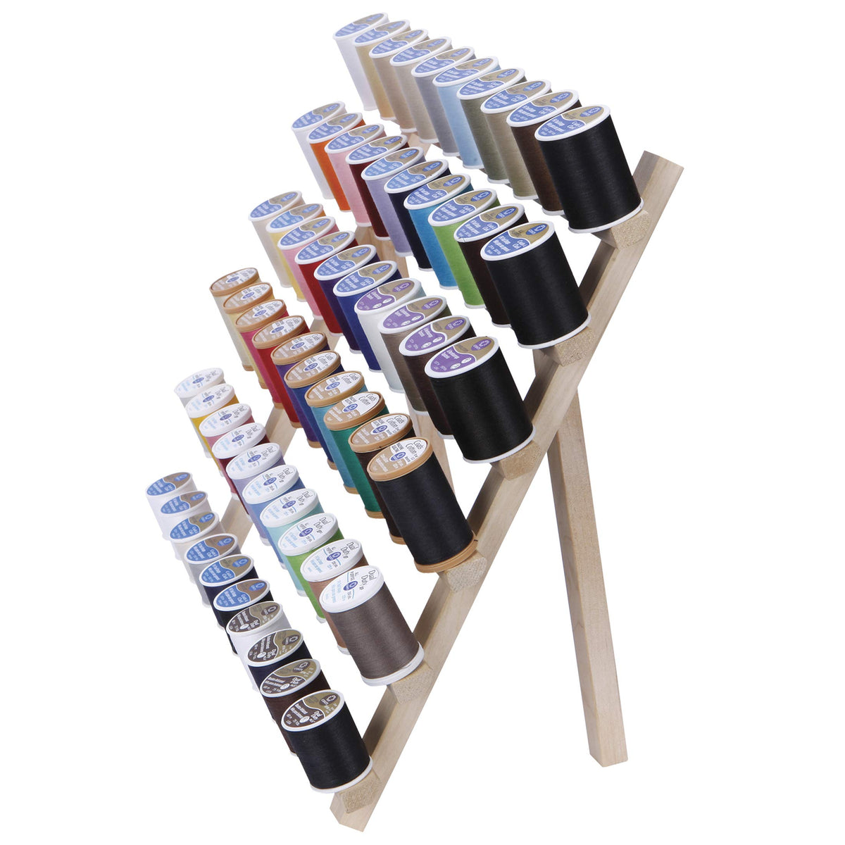 Dritz Wooden Thread Rack – Holds 60 Spools – Wall-Mount or Free-Standing with Pull-Out Legs – Wood