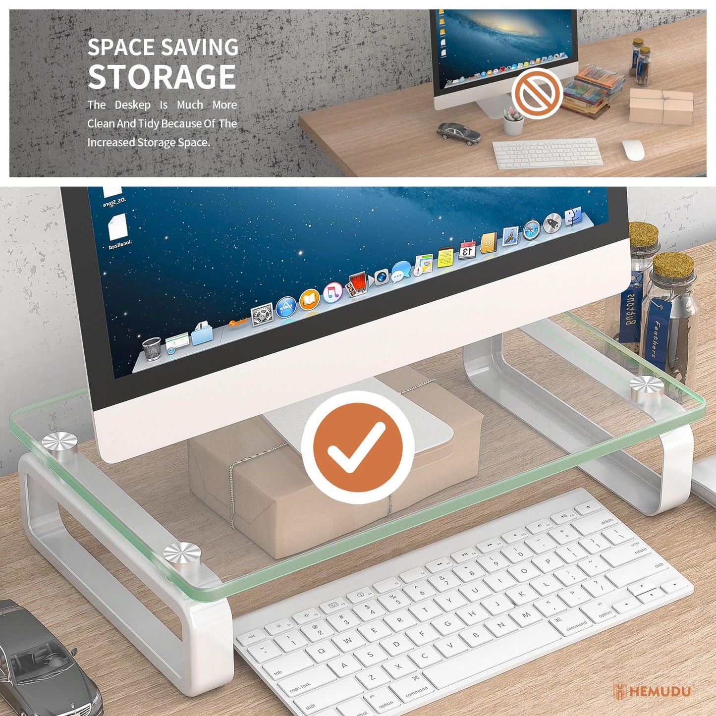 Hemudu Clear Computer Monitor Stand Riser Multi Media Desktop Stand for Flat Screen LCD LED TV