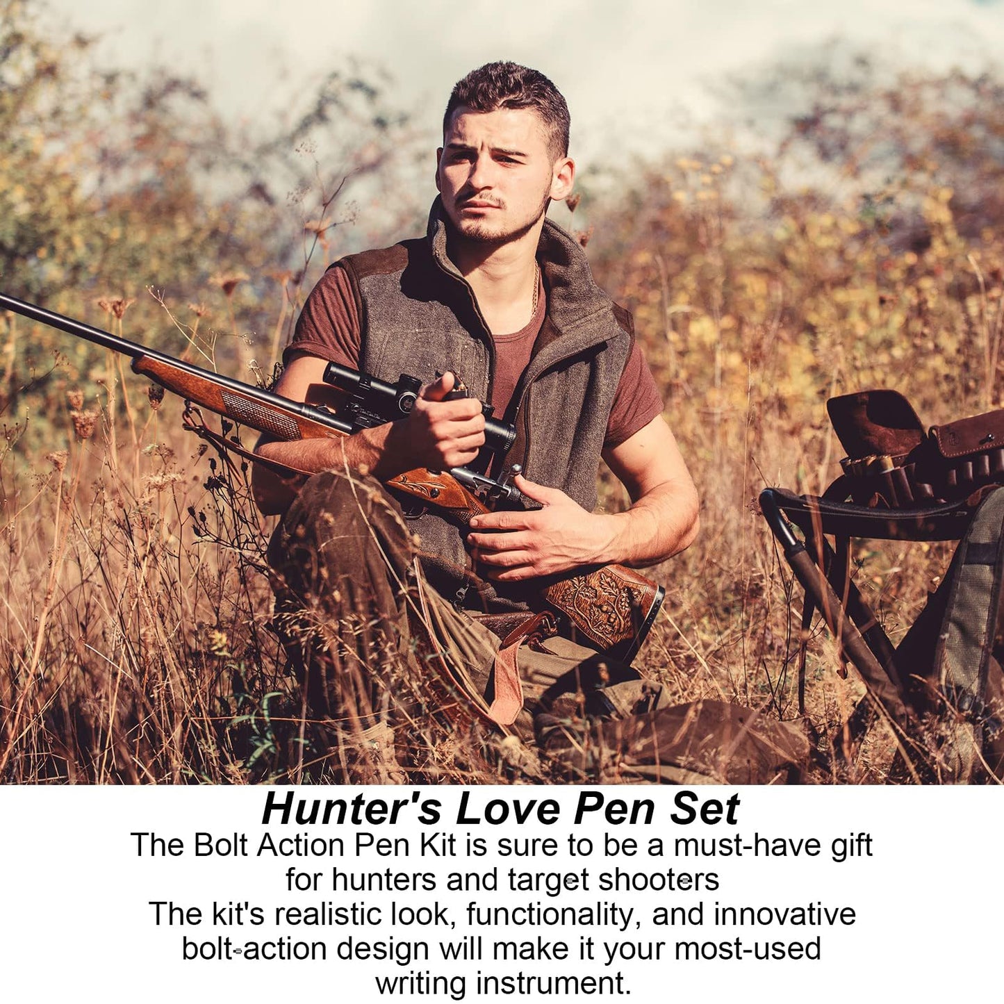 4 Sets Bolt Bullet Pens Set Bolt Action Pen with Compass Rifle Clip Extra Black Refills Gift Box