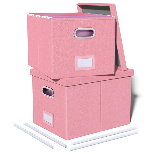 Oterri 2 Pack File Storage Organizer, Filing Box, Portable File Box with Lid, Fit for Letter/Legal