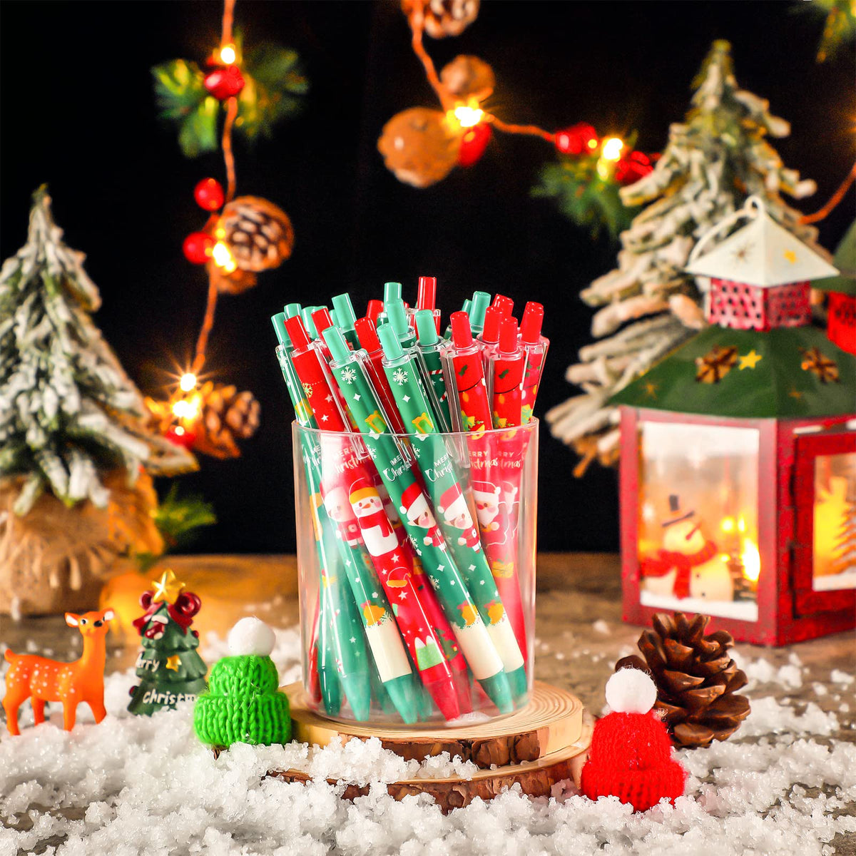 Leinuosen 72 Pcs Christmas Pens Bulk Cute Red Green Merry Christmas Retractable Ballpoint Gel Ink