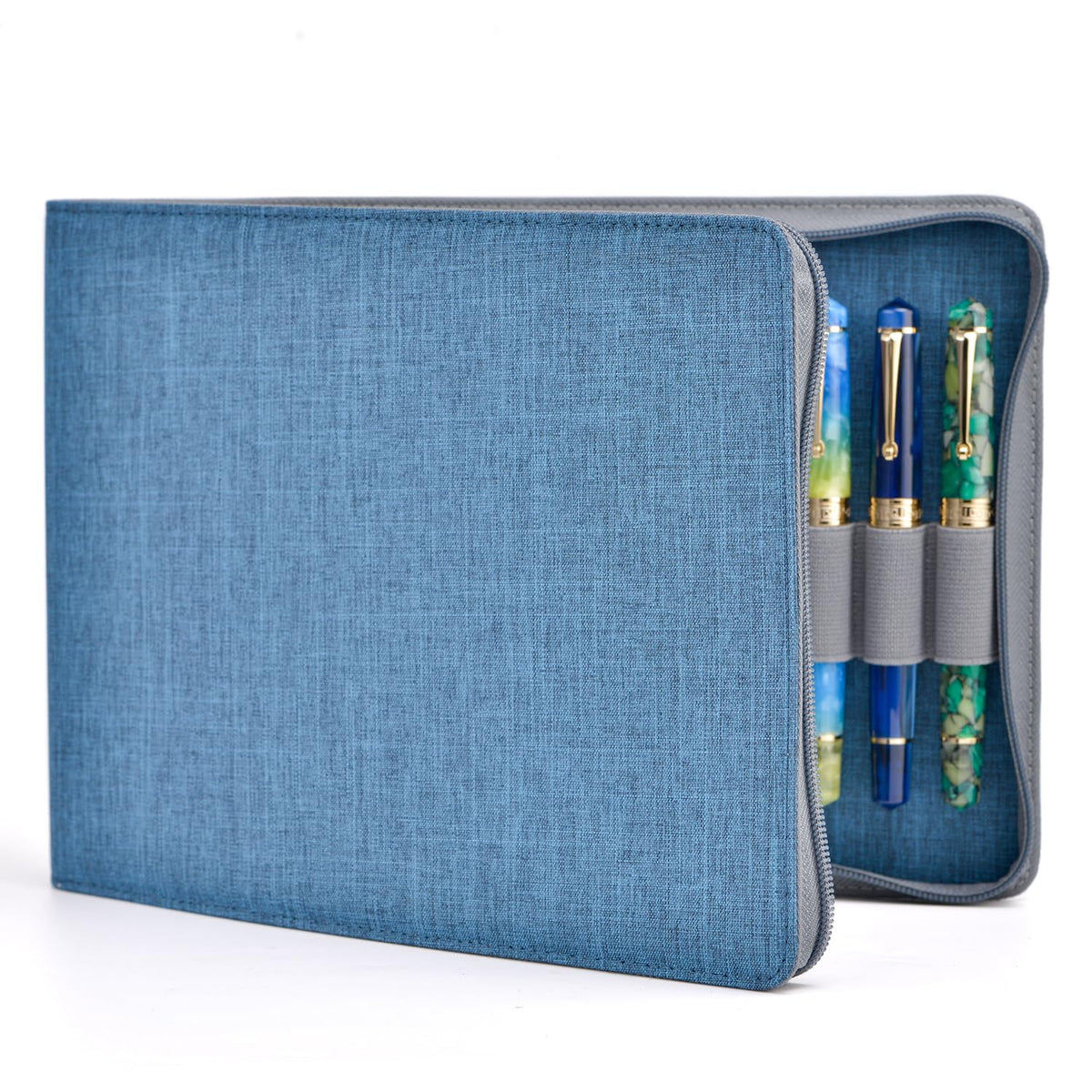 Asvine 24 Fountain Pen Case Blue Organizer Bag - Premium Waterproof Canvas Pen Display Holder