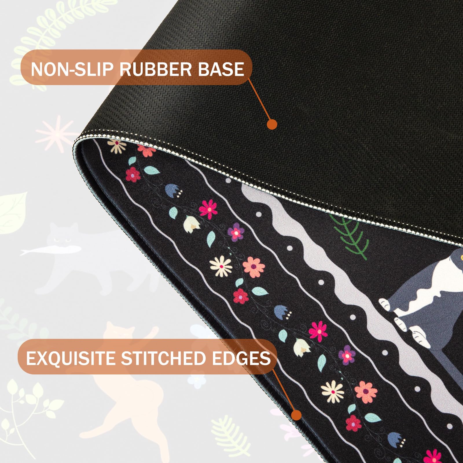 L-SPOUTTO Cute Cat Desk Mat for Keyboard and Mouse,Black XXL Mouse Pad