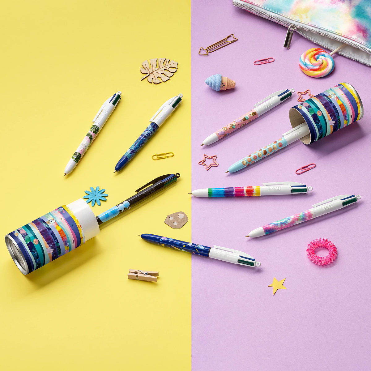 Bic 4 Colours Message Box - Retractable Ballpoint Pens Medium Nib (1.0 mm) - Assorted Decorations