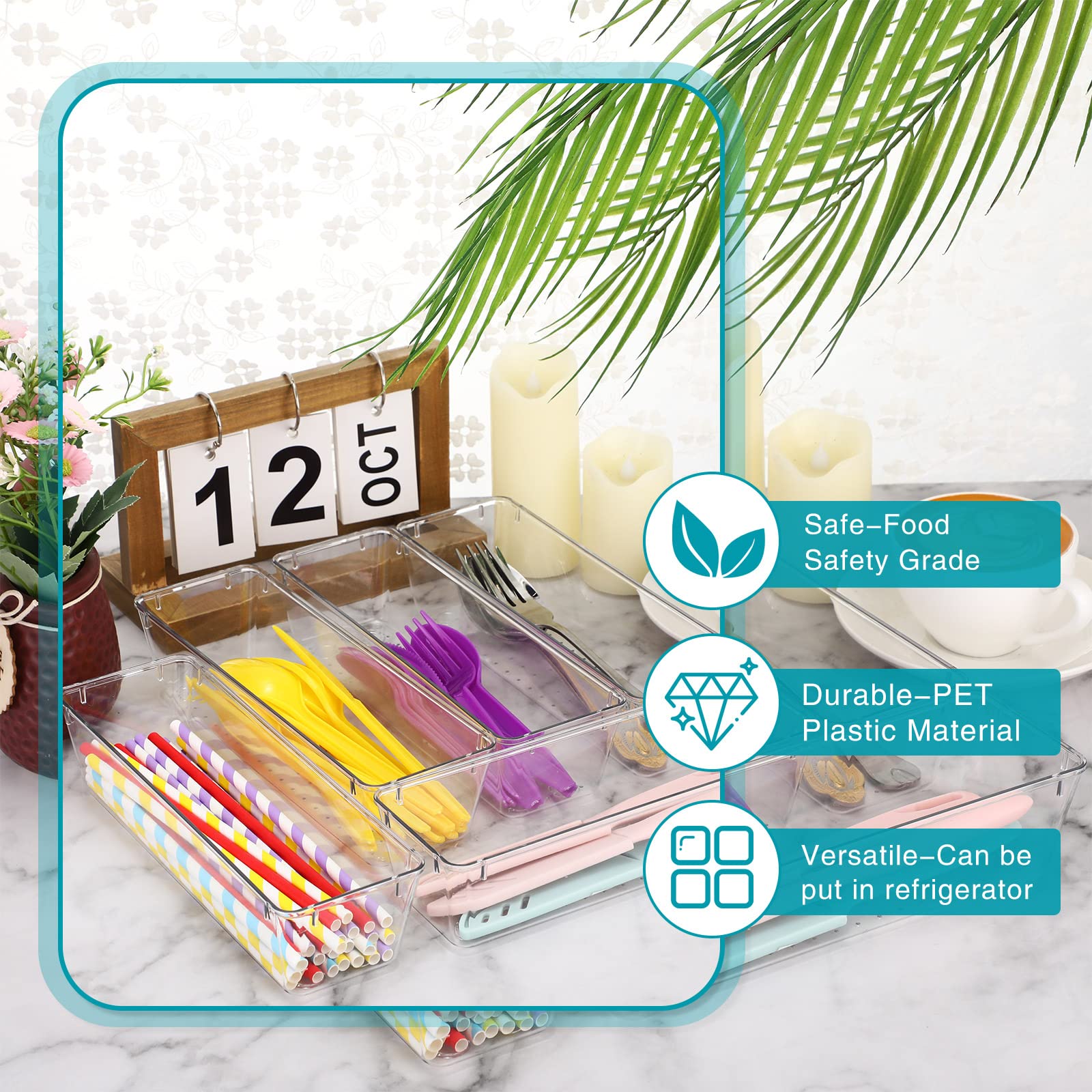 Maitys 12 Pcs Clear Drawer Organizer 9 x 3 x 2 Inches Plastic Rectangle Trays Makeup Vanity Storage