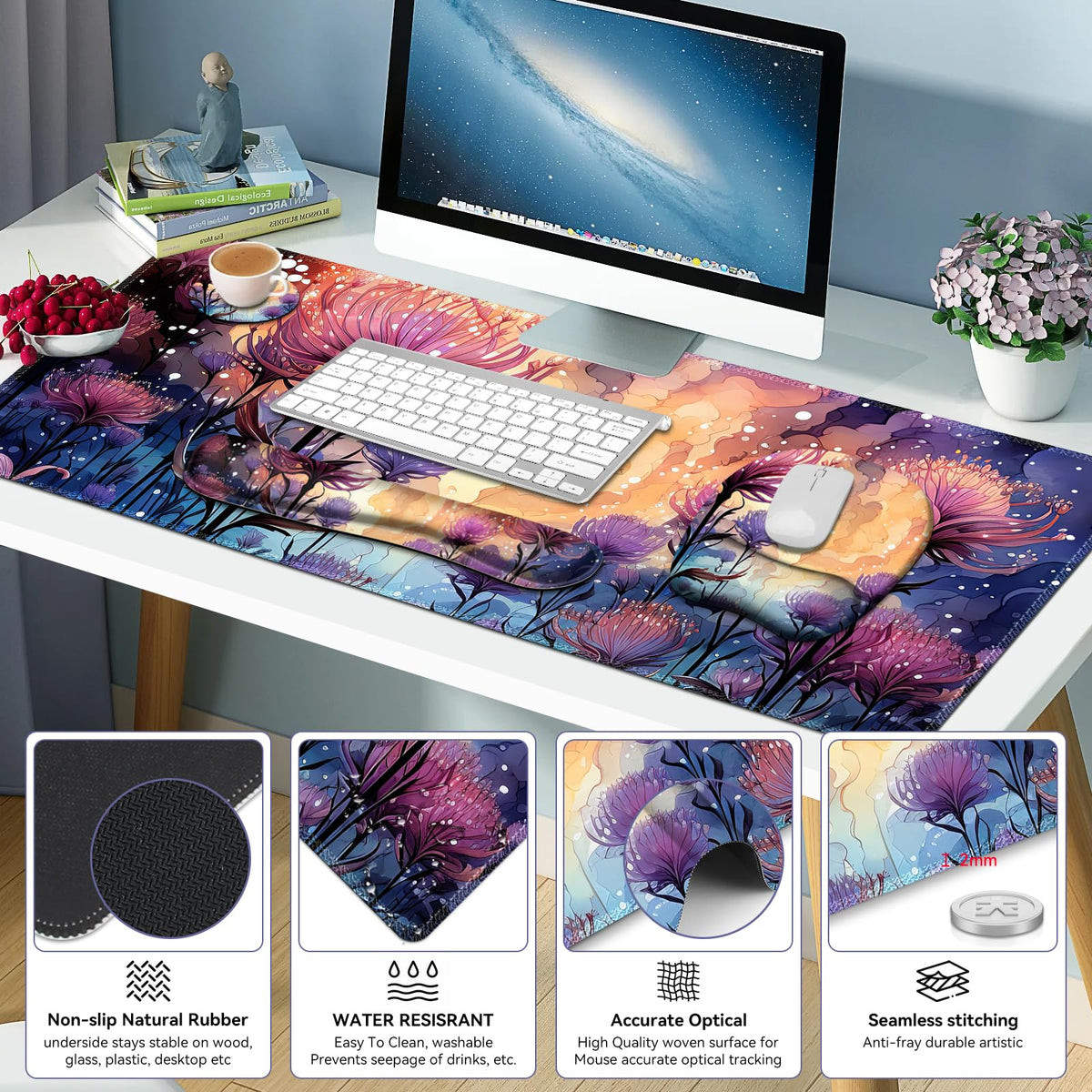 4 in 1 Large Mouse Pad, Keyboard Wrist Rest Set, Ergonomic Mouse Pad with Wrist Support, Desk Mat