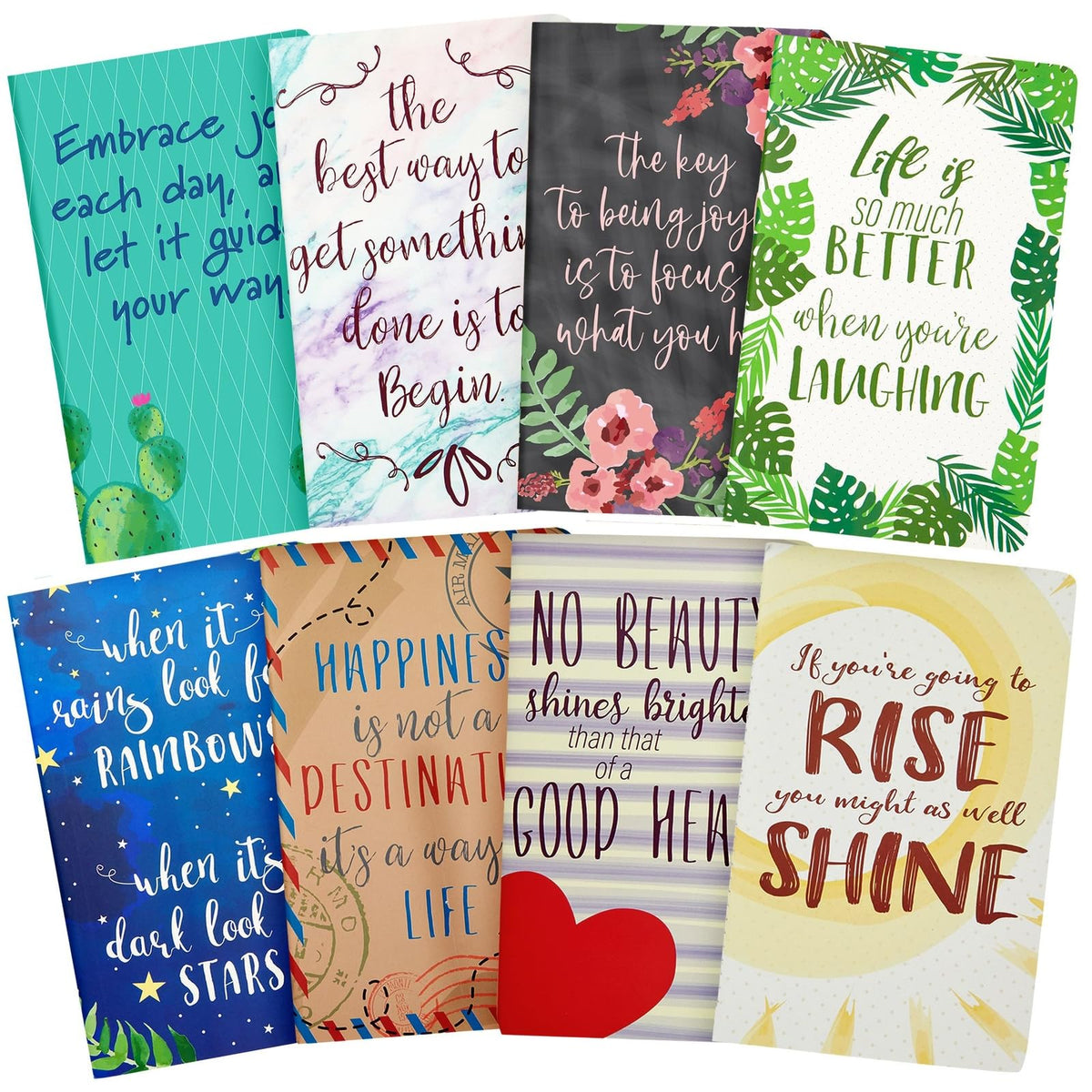 Paper Junkie 8 Pack Inspirational Notebooks with Motivational Quotes Bulk, 5x8 Lined Journals for