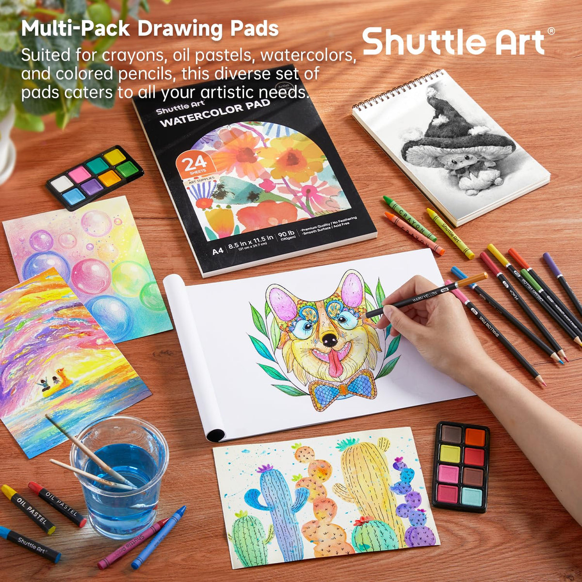 Shuttle Art 106 Piece Deluxe Art Set, Art Supplies in Wooden Case, Painting Drawing Art Kit with