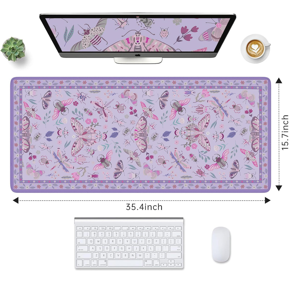 HAOCOO Purple Floral Desk Mat, XL Computer Pad for Office Aesthetics