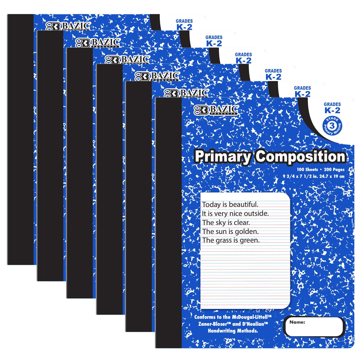 BAZIC PRODUCTS Primary Composition Notebook, Grades K-2, Marble, 6-Pack