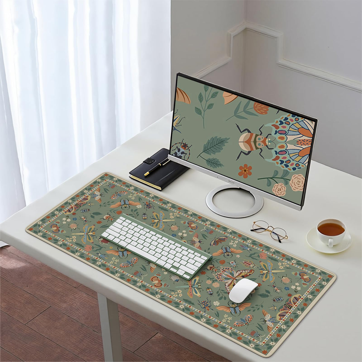 HAOCOO Large Computer Mat for Desktop, Waterproof Floral Mouse Pad(Green)