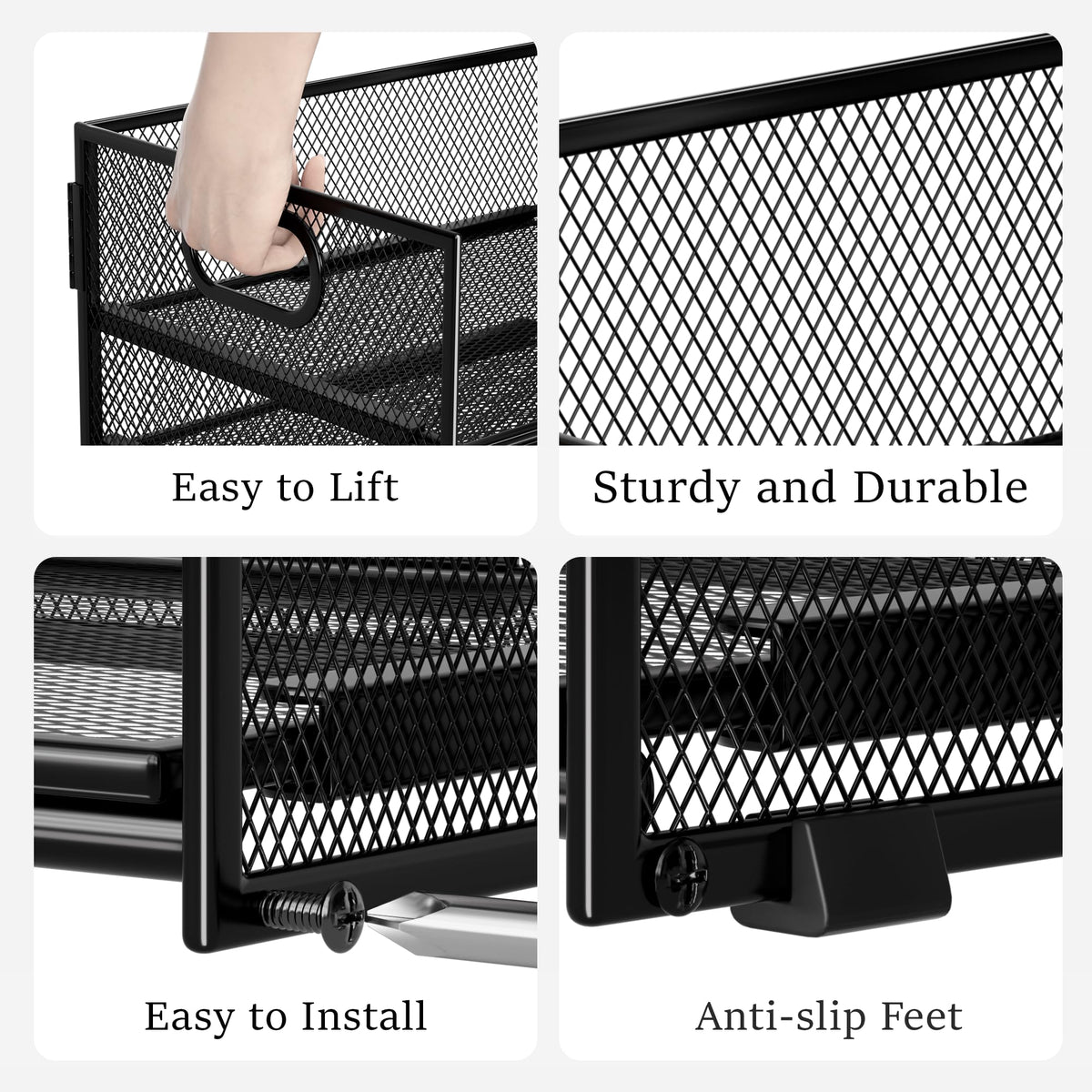 Subekyu 2-Pack 6-Tier Paper Tray Organizer for Desk - Black Mesh File Folder Sorter with Handles