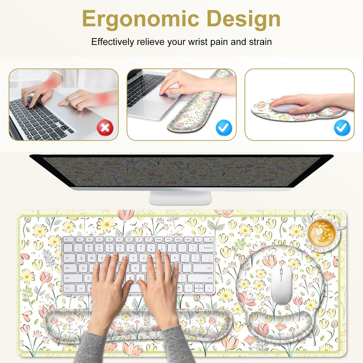 NXZGO Desk Mat, 4in1 Large Mouse Pad with Wrist Rest, Cute Desk Mat, Anti-Slip XXL Computer