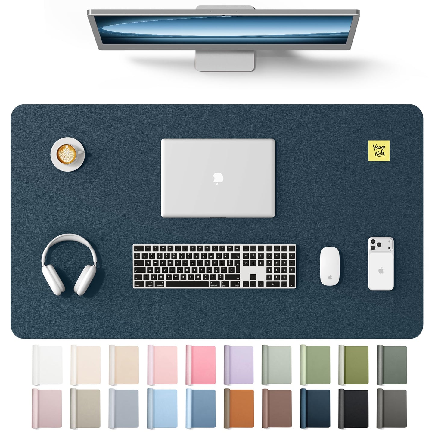 YSAGi Leather Desk Protector, Office Mat, Large Mouse Mat, Non-Slip PU Leather Blotter, Laptop Desk