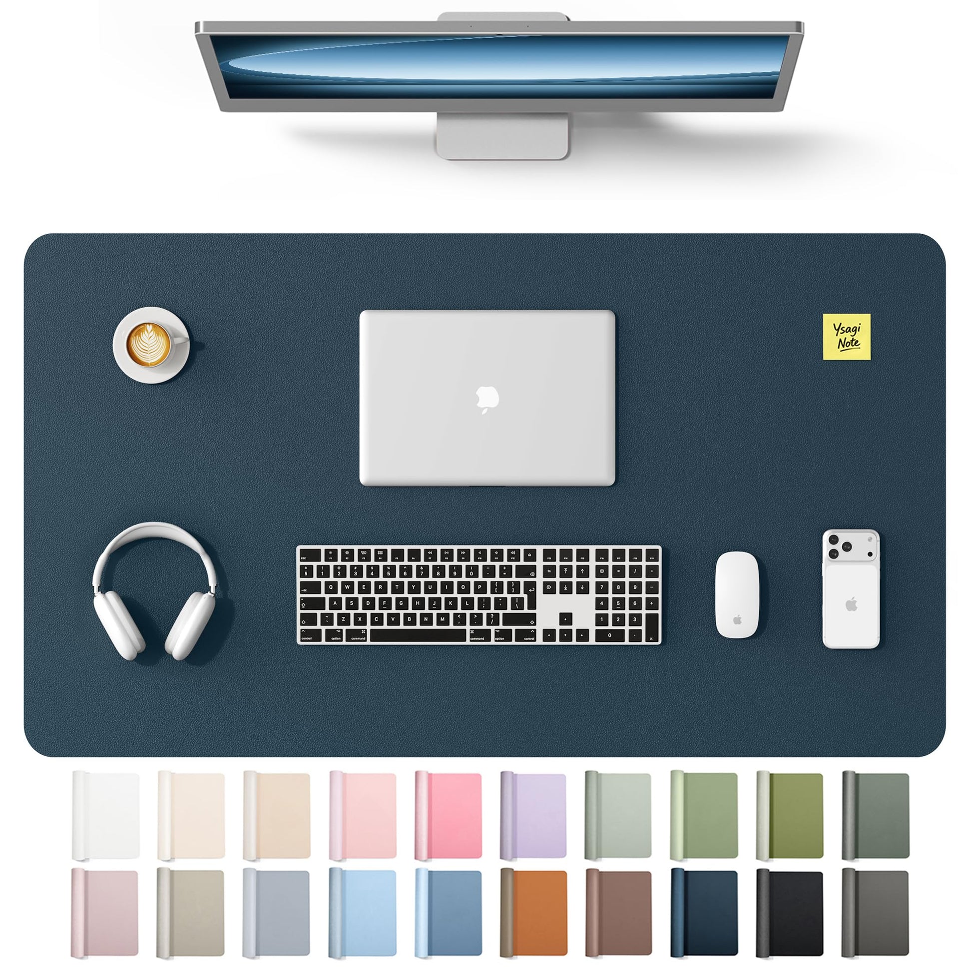 YSAGi Leather Desk Protector, Office Mat, Large Mouse Mat, Non-Slip PU Leather Blotter, Laptop Desk
