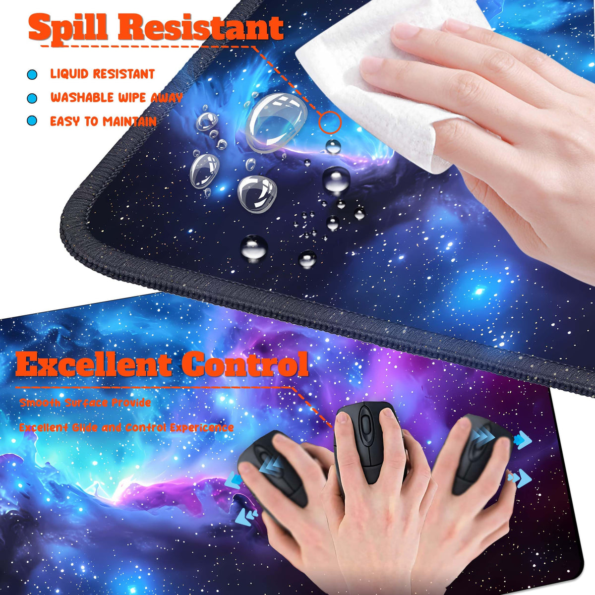 HaoSiTeck 4-Piece Extended Large Mouse Pad Set for Women Men with Galaxy Design Includes 35.4 x