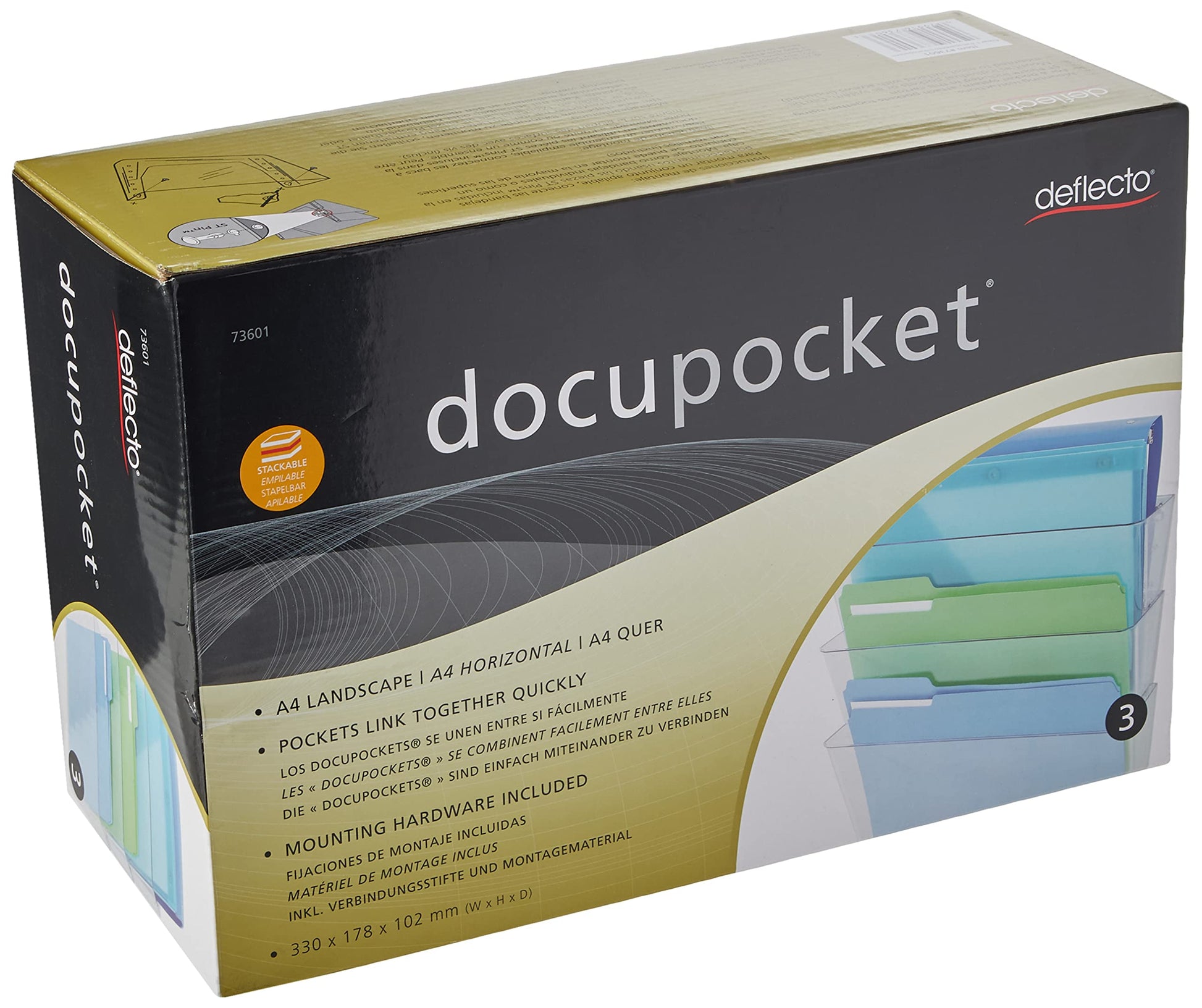 Deflecto Office DocuPocket, Wall File Organizer, Stackable, Letter Size, Clear, 13" W x 7" H x 4"