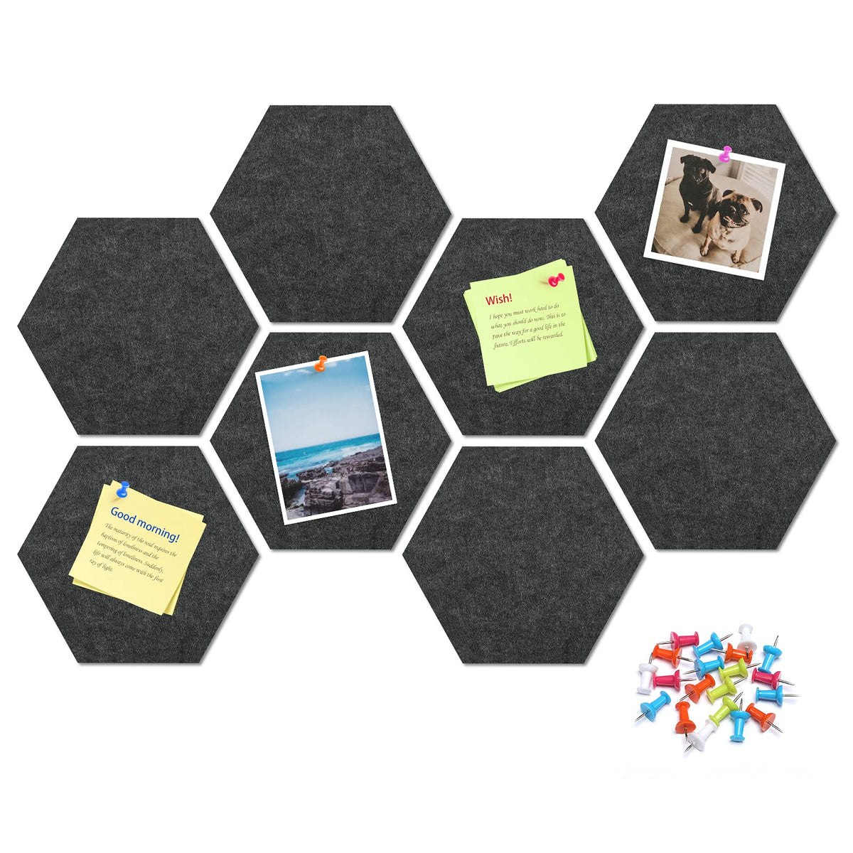 Uoisaiko 8-Pack Hexagon Felt Bulletin Board Tiles, Cork Board Alternative