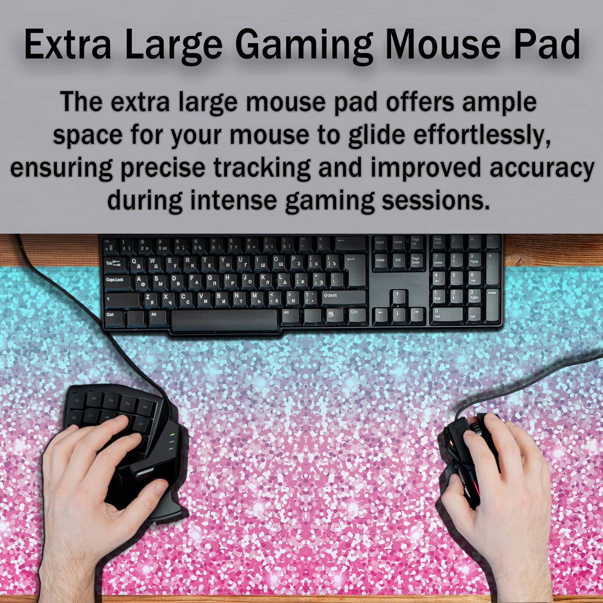 Samgula Gaming Mouse Pad Office Desk Mat, Extra Large Pink Glitter Pad for Women, Waterproof
