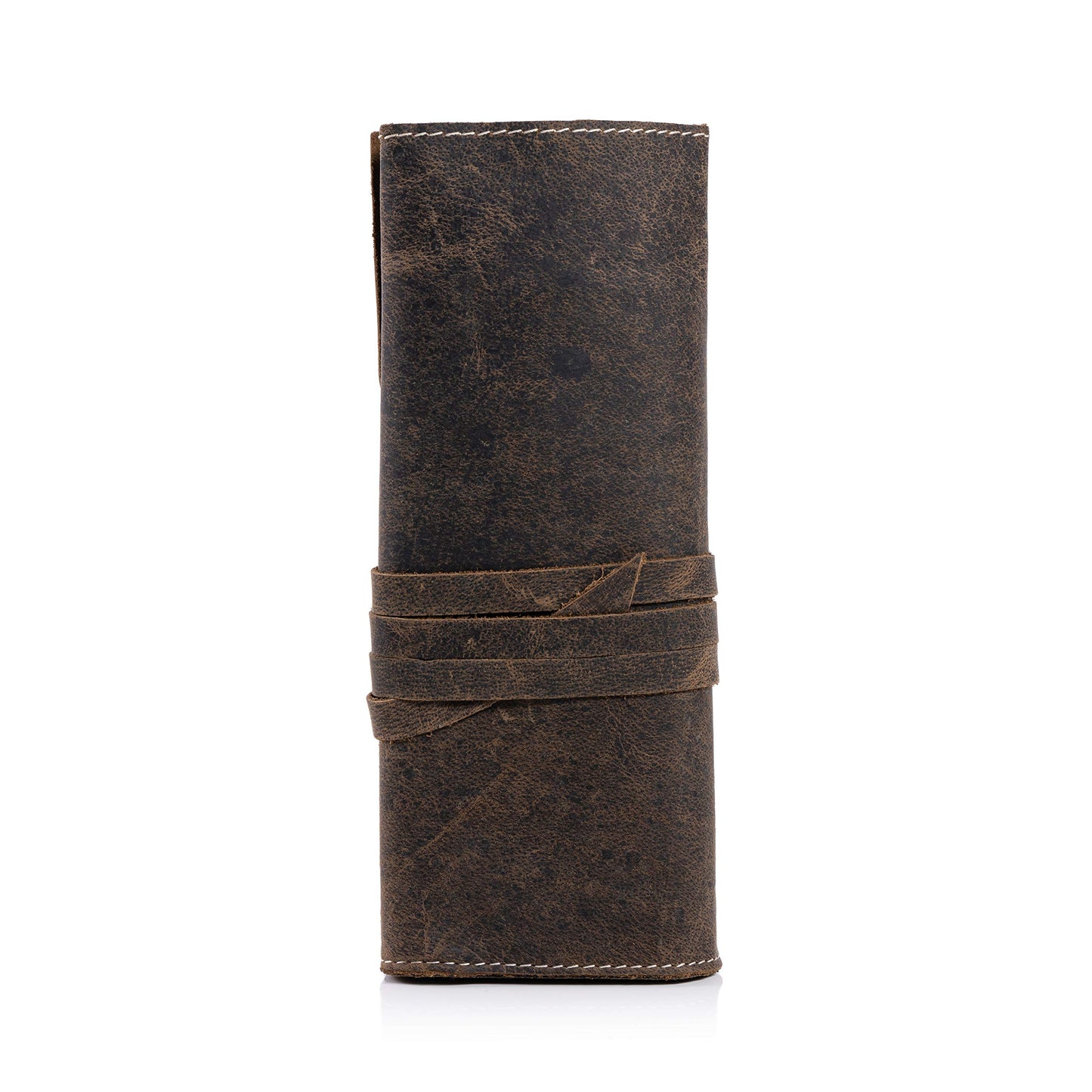KomalC Genuine Leather Pen Case & Pencil Holder – Artisan Leather Stationery Roll/Foldable Pouch
