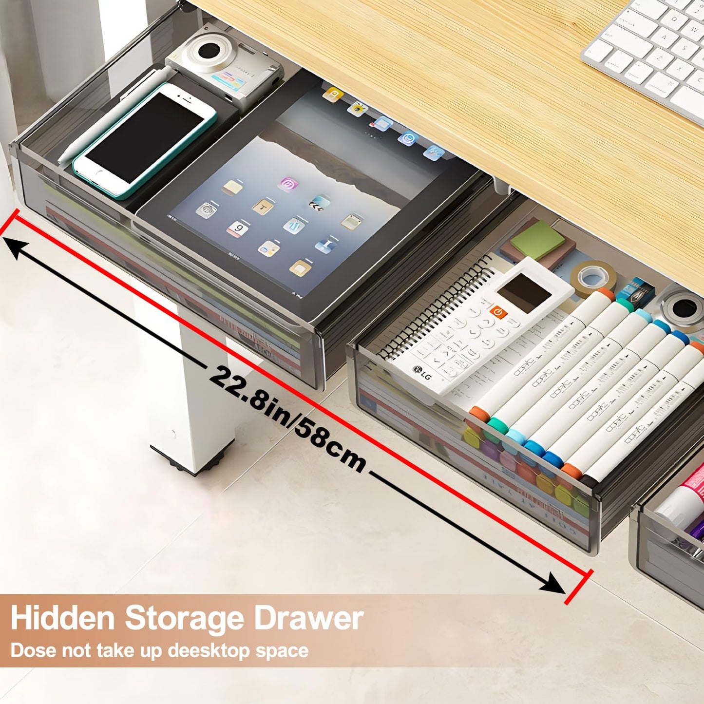 SVNNELP Under Desk Table Drawer Storage Organizer,2 Pack Large & Medium Slide Out Desk Drawers