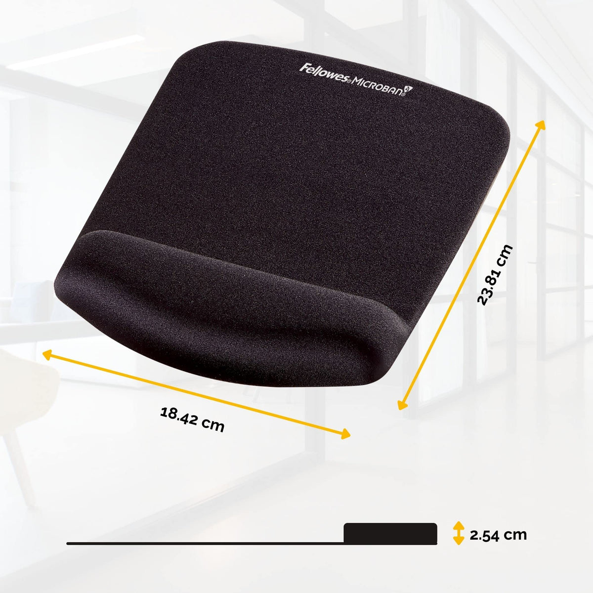 Fellowes PlushTouch Mouse Mat with Wrist Support Featuring Microban Antimicrobial Protection, Black