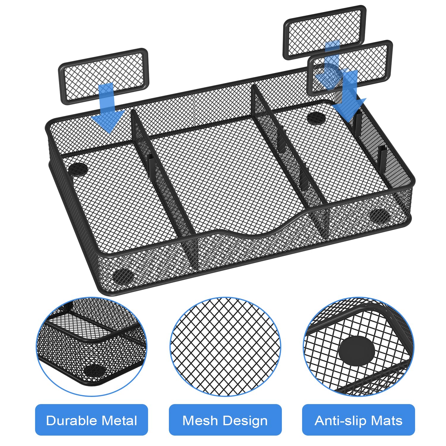 VyGrow Desk Drawer Organizer, Metal Mesh Drawer Organizer Tray with 6 Adjustable Compartment, Tray