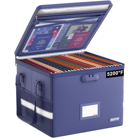 ENGPOW 5200°F File Box Fireproof Document Box with Lock,Heat Insulated Collapsible File Storage