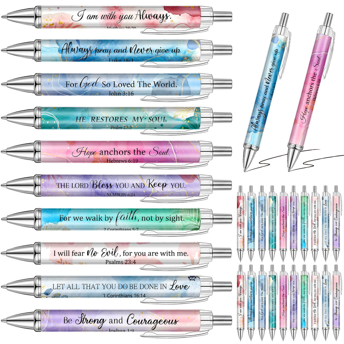 Qeeenar 50 Pcs Bible Verse Pens Christian Gift,Flower