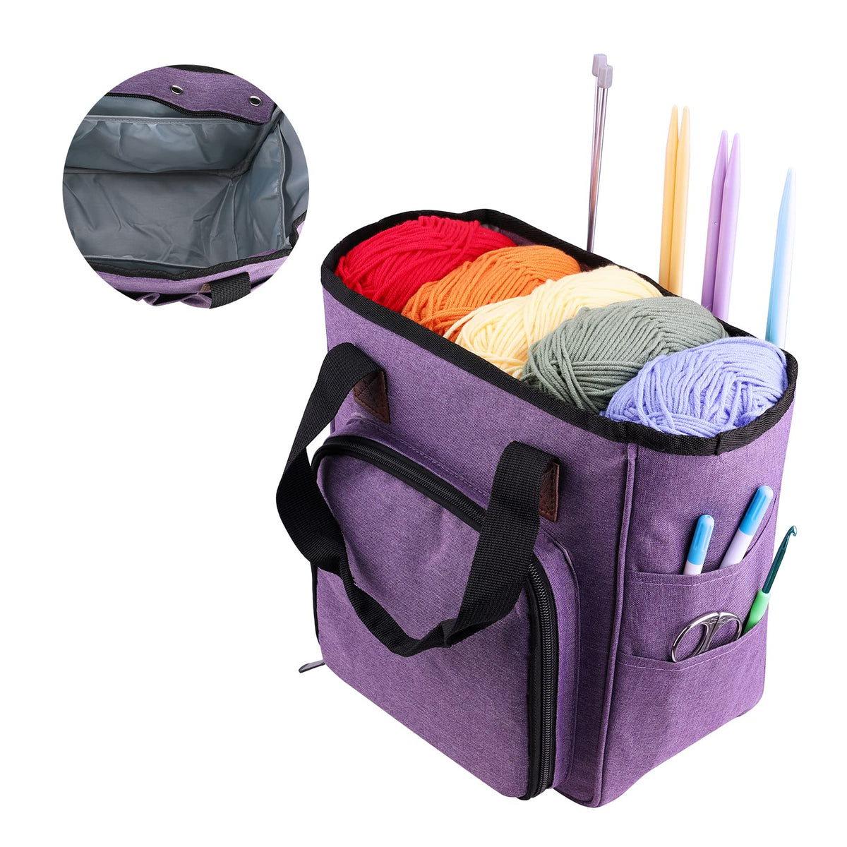 KOKNIT Yarn Storage Containers, Durable Portable Travel Craft Tote Bag with Inner Divider for Yarn