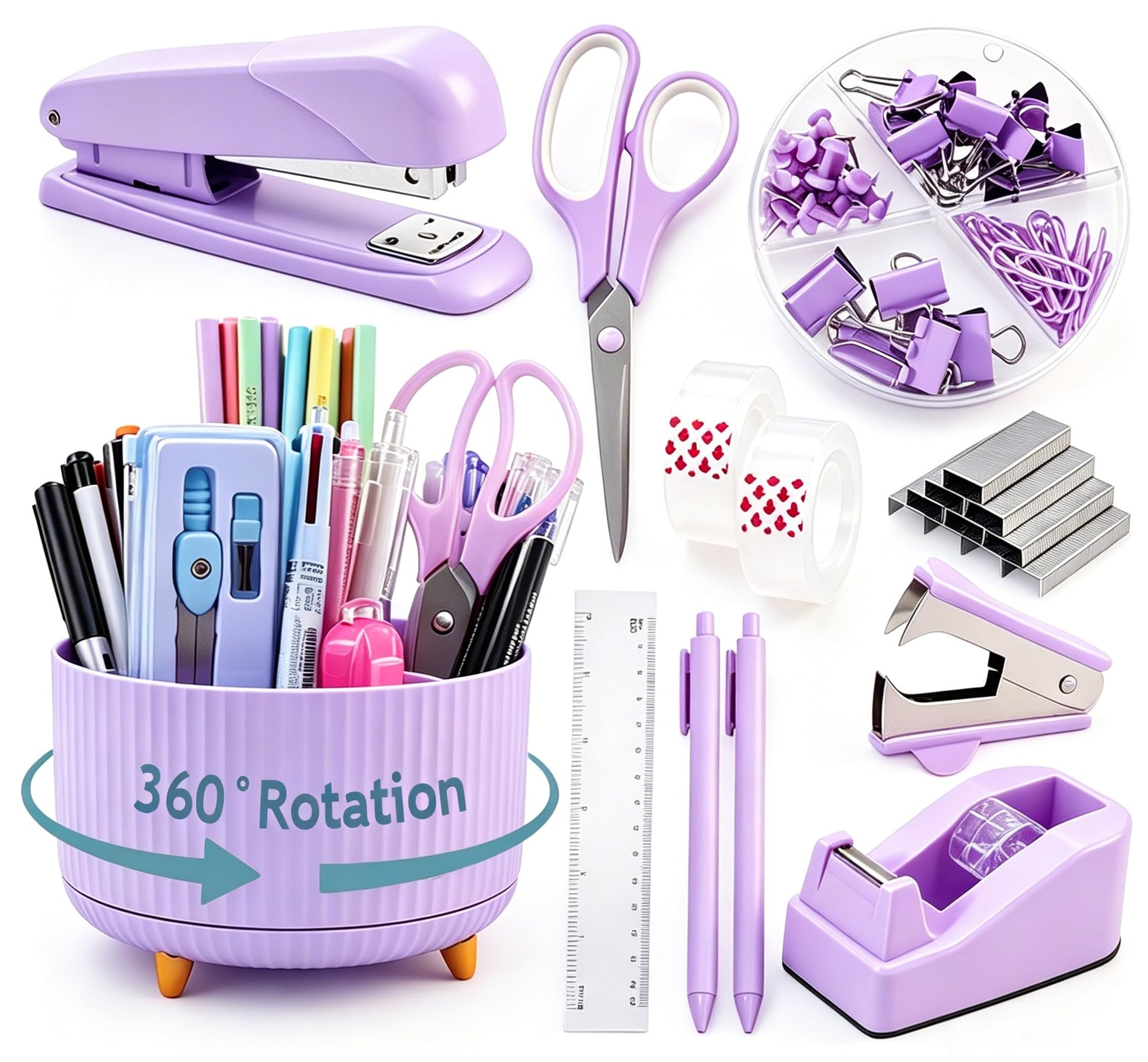 Gawsey Purple Desk Organizers and Accessories with Desk Organizer 360° Rotating Pen Holder and
