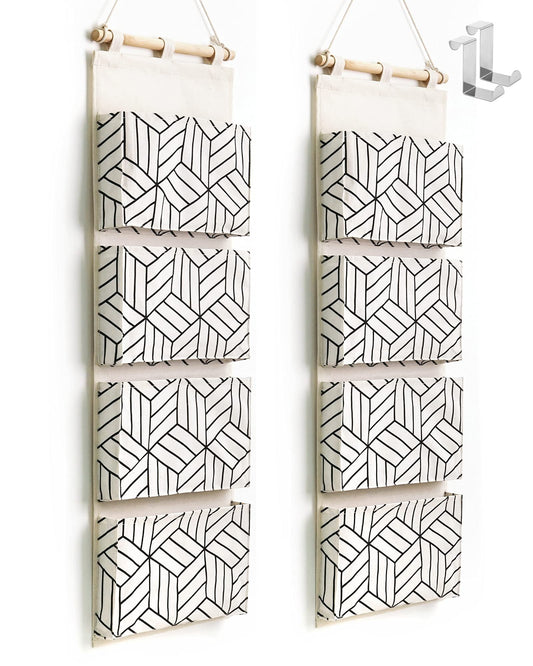 CROWNED 2Pcs Over Door Hanging Storage Bags Wall Mount Closet Organizer, 4 Big Pockets Linen Cotton