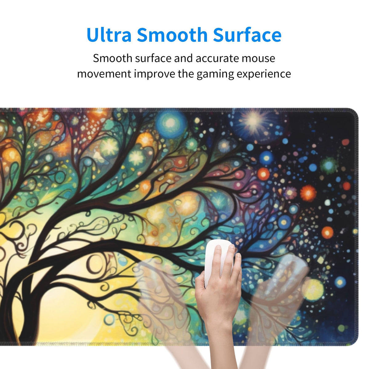 Large Gaming Cosmic Tree Design Mouse Pad 31.5 x 12 Inch, Non-Slip Base, Water Resistant, Ideal for